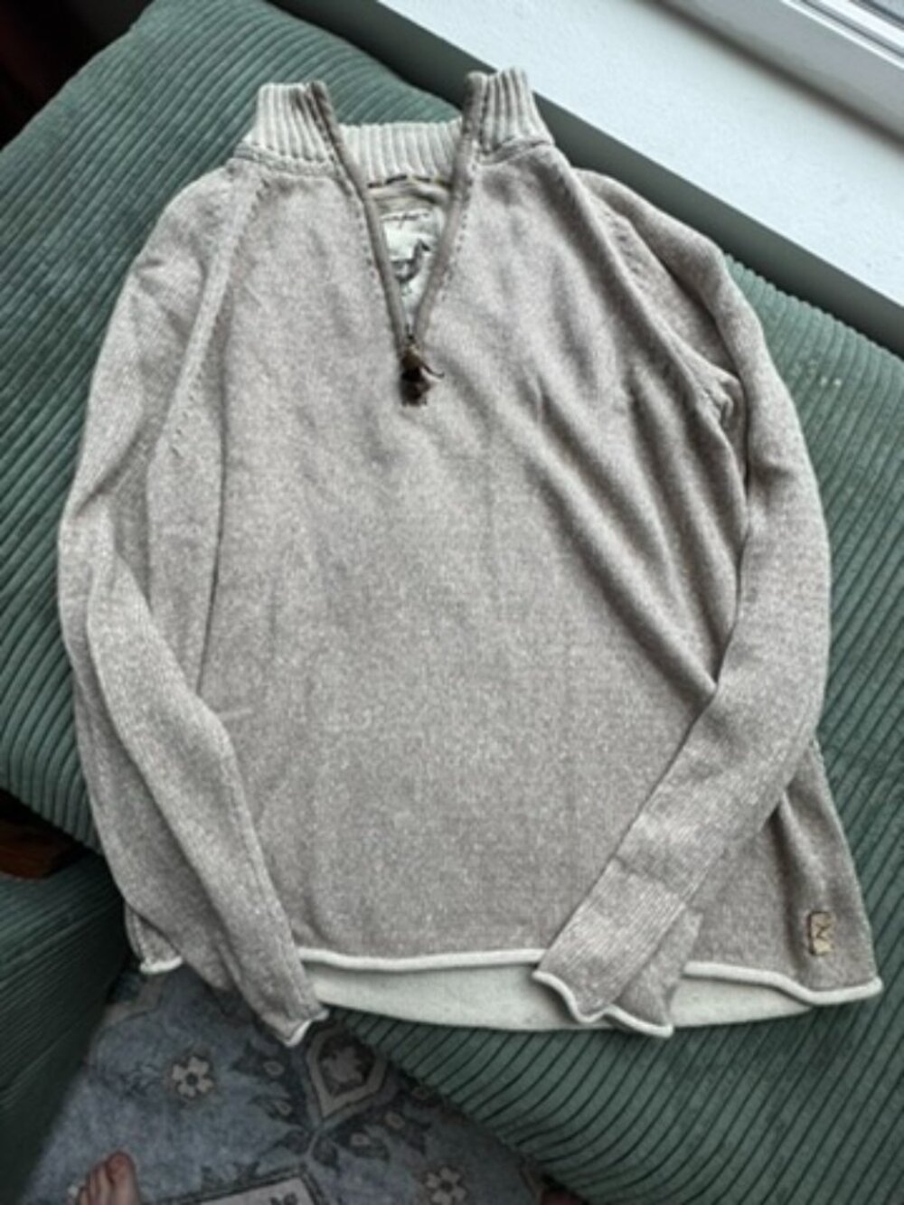 Zenfari Men's Quarter Zip Tan Sweater Large